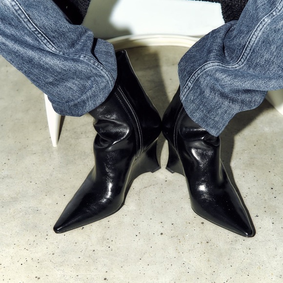 NWT Zara Heeled Wedge Ankle Boots - Picture 7 of 8